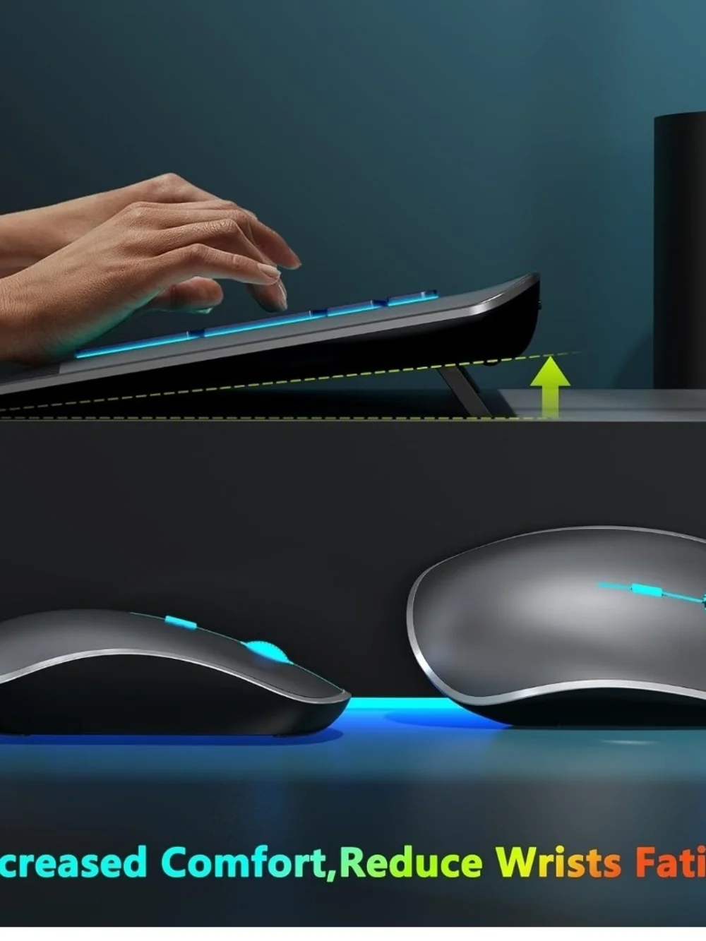 JOYACCESS RGB Wireless Keyboard Mouse Combo Silent Rechargeable USB-C Gray